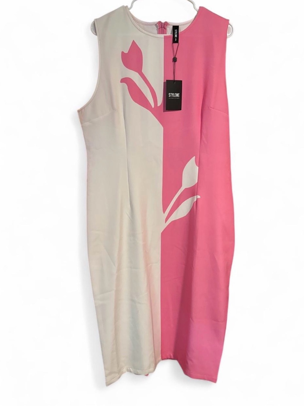 STYLEWE Pink and White Sleeveless Floral Shift Dress